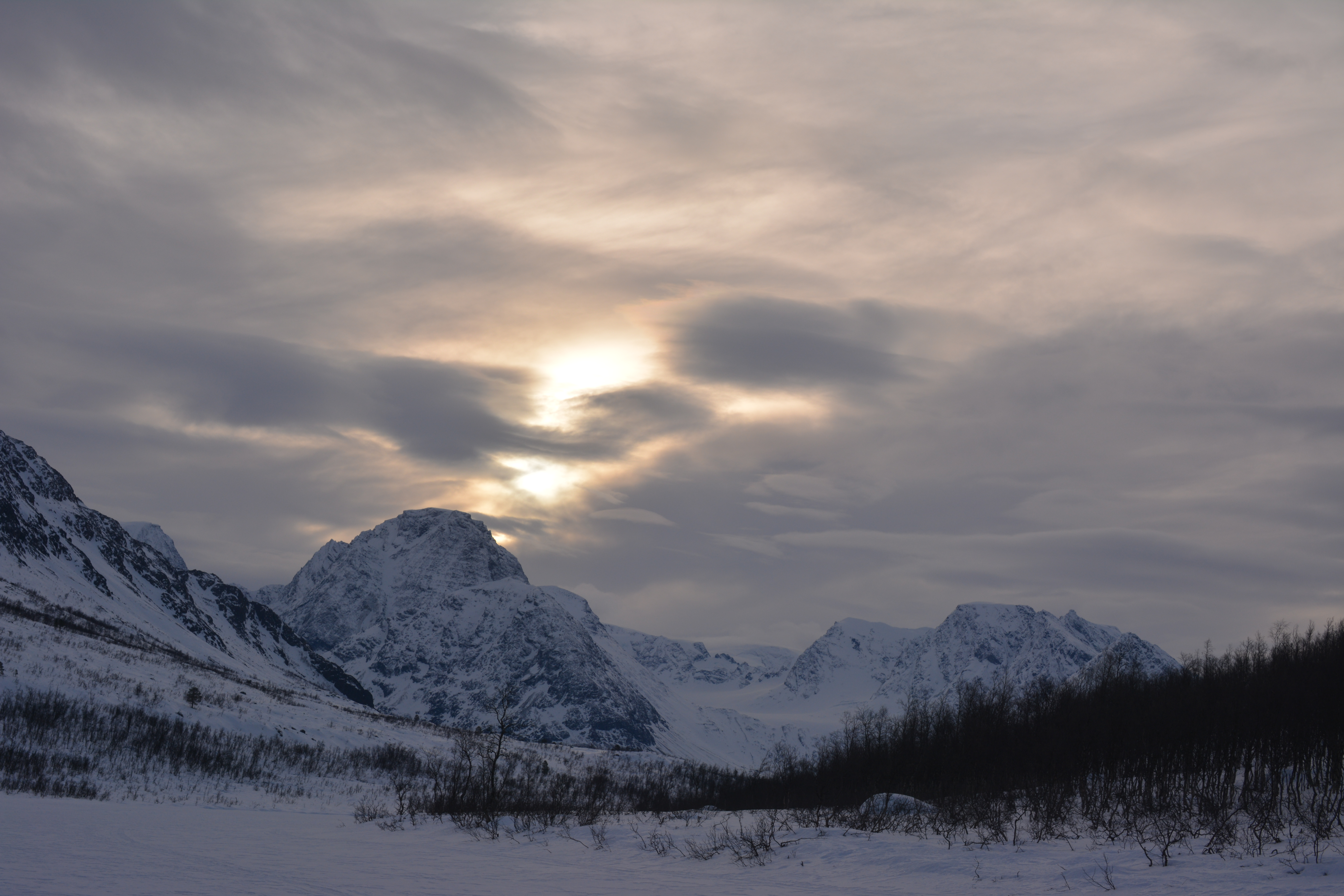 Sun at noon in Lyngen Alps, Sweden, February 2014